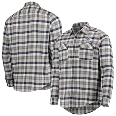 Shop Antigua Navy/gray Colorado Avalanche Ease Plaid Button-up Long Sleeve Shirt