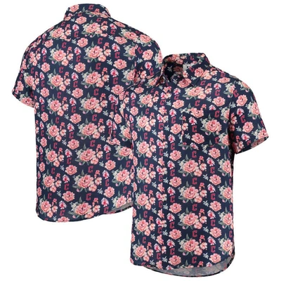 Shop Foco Navy Cleveland Guardians Floral Linen Button-up Shirt