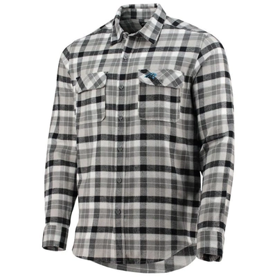 Shop Antigua Black/gray Carolina Panthers Ease Flannel Long Sleeve Button-up Shirt