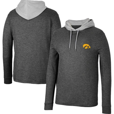 Shop Colosseum Black Iowa Hawkeyes Ballot Waffle-knit Thermal Long Sleeve Hoodie T-shirt In Heather Gray