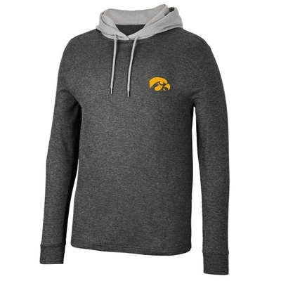 Shop Colosseum Black Iowa Hawkeyes Ballot Waffle-knit Thermal Long Sleeve Hoodie T-shirt In Heather Gray