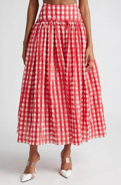 Shop Alaïa Vichy Gingham Skirt In Rouge/ Fuchsia