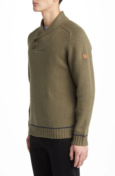 Shop Fjall Raven Lada Regular Fit Shawl Collar Sweater In Laurel Green