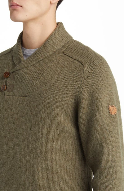 Shop Fjall Raven Lada Regular Fit Shawl Collar Sweater In Laurel Green