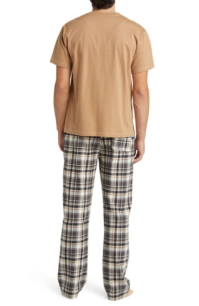 Shop Majestic V-neck T-shirt & Flannel Pajama Pants Set In Tobacco