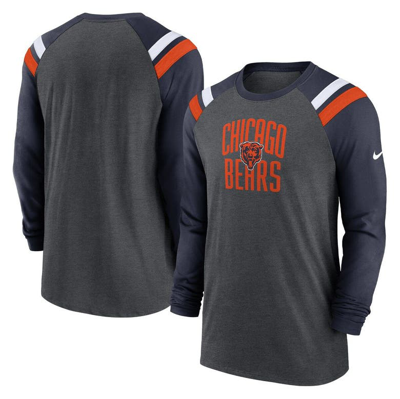 Shop Nike Heathered Charcoal/navy Chicago Bears Tri-blend Raglan Athletic Long Sleeve Fashion T-shirt In Heather Charcoal