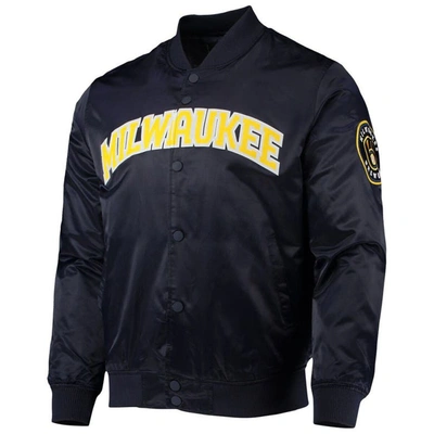 Shop Pro Standard Navy Milwaukee Brewers Wordmark Satin Full-snap Jacket