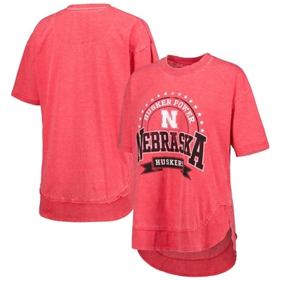 Shop Pressbox Scarlet Nebraska Huskers Vintage Wash Poncho Captain T-shirt