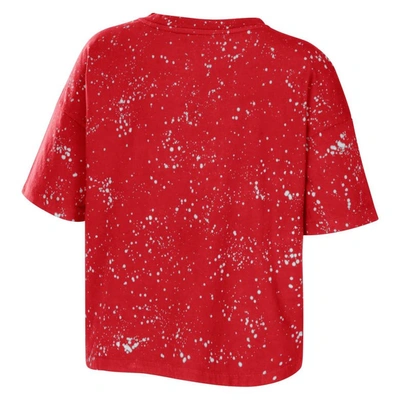 Shop Wear By Erin Andrews Scarlet Ohio State Buckeyes Bleach Wash Splatter Cropped Notch Neck T-shirt