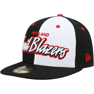 Shop New Era Black/white Portland Trail Blazers Script Pinwheel 59fifty Fitted Hat