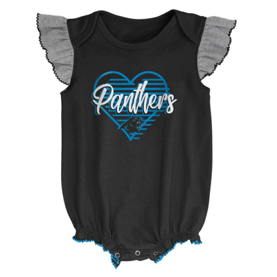 Shop Outerstuff Girls Newborn & Infant Black/heathered Gray Carolina Panthers All The Love Bodysuit Bib & Booties Se