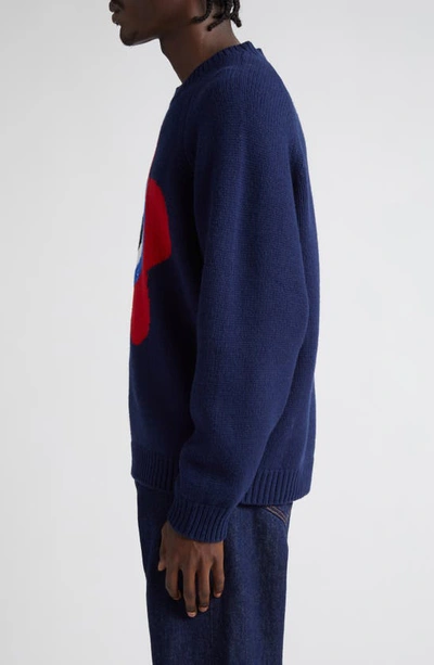 Shop Kenzo Target Intarsia Wool Blend Sweater In 77- Midnight Blue