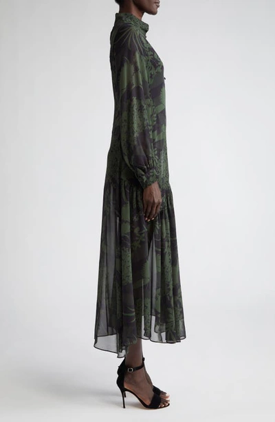 Shop Akris Abraham Print Long Sleeve Silk Georgette Gown In 195 Oregano-black