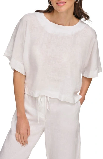 Shop Dkny Drop Shoulder Boxy Linen Top In White