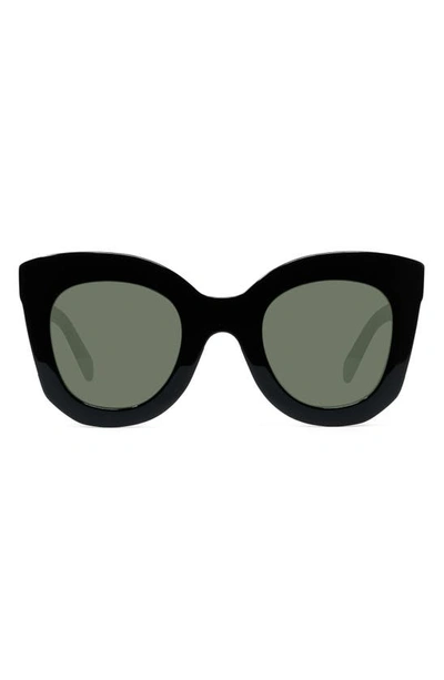 Shop Celine Special Fit 49mm Small Cat Eye Sunglasses In Black/ Green