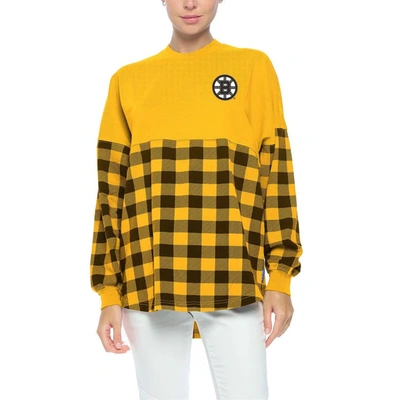 Shop Fanatics Branded Gold Boston Bruins Buffalo Check Long Sleeve T-shirt