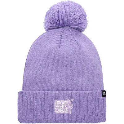 Shop Adidas Originals Adidas Purple Pittsburgh Penguins 2021 Hockey Fights Cancer Cuffed Knit Hat With Pom