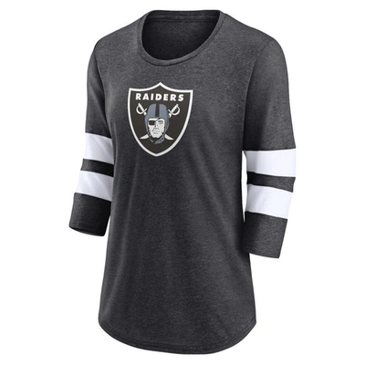 Shop Fanatics Branded Heathered Charcoal Las Vegas Raiders Primary Logo 3/4 Sleeve Scoop Neck T-shirt In Heather Charcoal