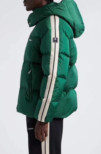 Shop Palm Angels Down Puffer Track Jacket With Removable Hood In Forest Green Whi