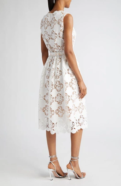 Shop Oscar De La Renta Gardenia Embroidery Sleeveless Dress In White
