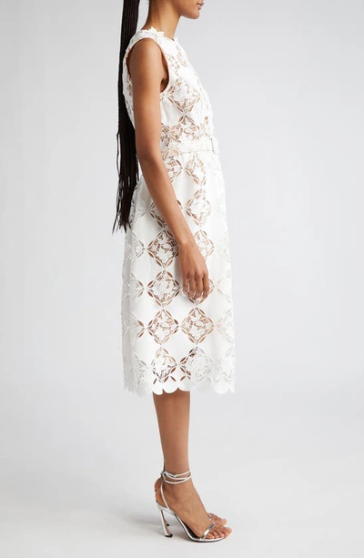 Shop Oscar De La Renta Gardenia Embroidery Sleeveless Dress In White