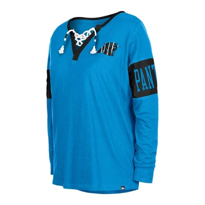 Shop New Era Blue Carolina Panthers Lace-up Notch Neck Long Sleeve T-shirt