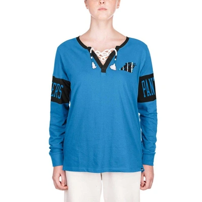 Shop New Era Blue Carolina Panthers Lace-up Notch Neck Long Sleeve T-shirt