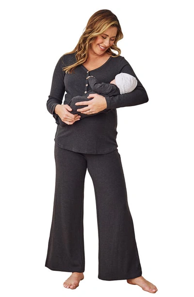 Shop Angel Maternity Isabelle Nursing/maternity Pajamas & Baby Gown Set In Charcoal