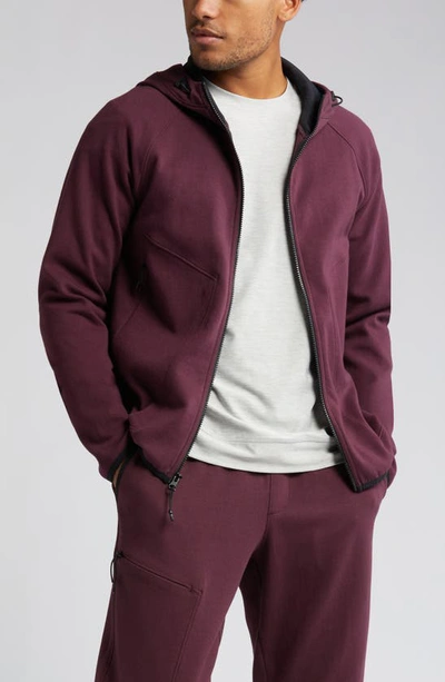 Shop Zella Powertek Full Zip Hoodie In Burgundy Stem