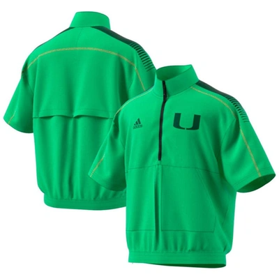 Shop Adidas Originals Adidas Green Miami Hurricanes Miami Nights Strategy Half-zip Short Sleeve Jacket