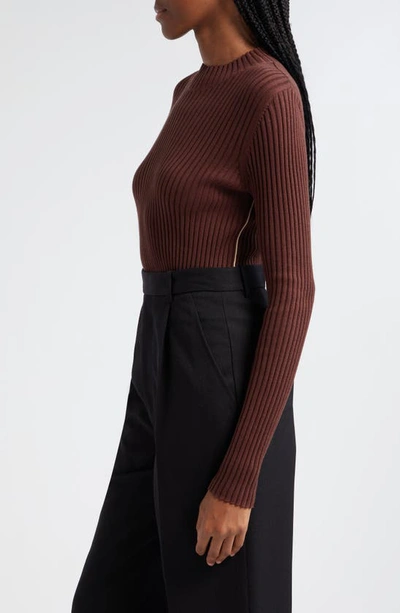 Shop Atm Anthony Thomas Melillo Mock Neck Silk & Cotton Sweater In Chocolate