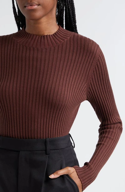 Shop Atm Anthony Thomas Melillo Mock Neck Silk & Cotton Sweater In Chocolate