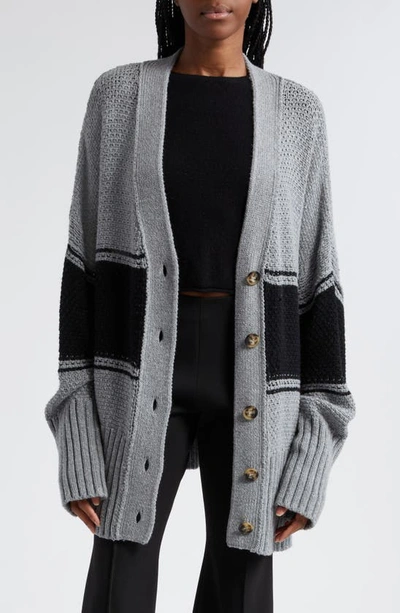 Shop Atm Anthony Thomas Melillo Oversize Colorblock Cardigan In Cloud Grey