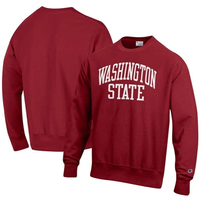 Shop Champion Crimson Washington State Cougars Arch Reverse Weave Pullover Sweatshirt