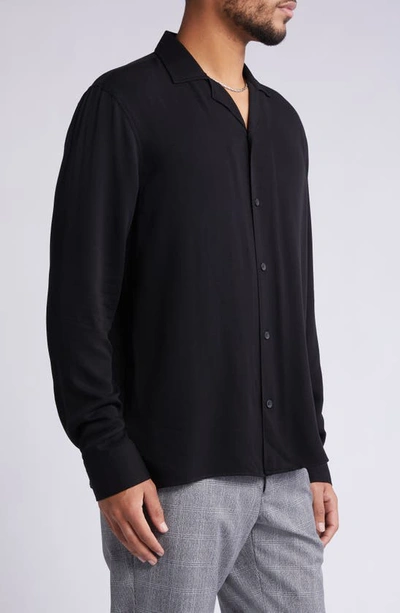 Shop Open Edit Solid Notch Collar Shirt In Black