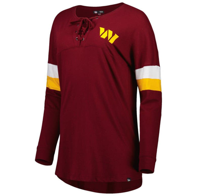 Shop New Era Burgundy Washington Commanders Athletic Varsity Lightweight Lace-up Long Sleeve T-shirt
