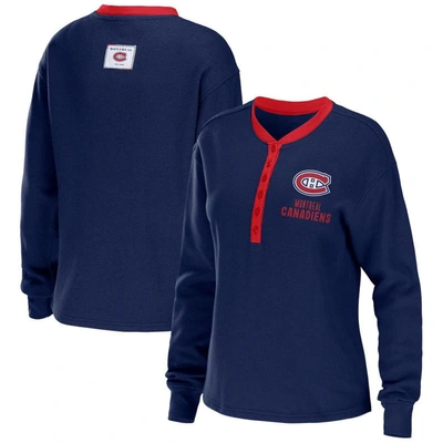 Shop Wear By Erin Andrews Navy Montreal Canadiens Waffle Henley Long Sleeve T-shirt