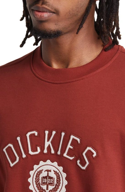 Shop Dickies Oxford Logo Appliqué Crewneck Sweatshirt In Fired Brick