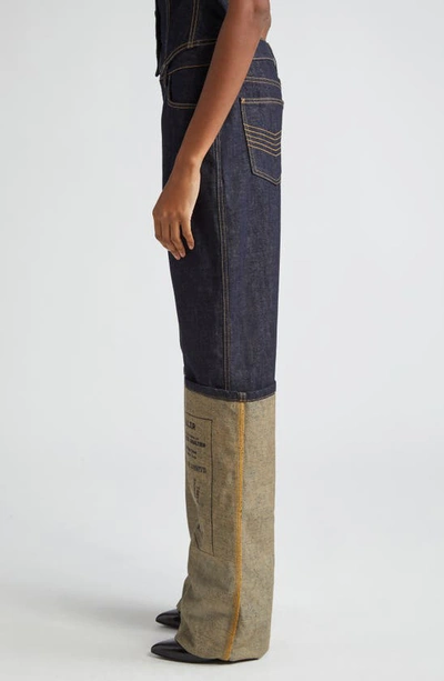 Shop Jean Paul Gaultier Label Graphic Cuffed Straight Leg Jeans In Indigo