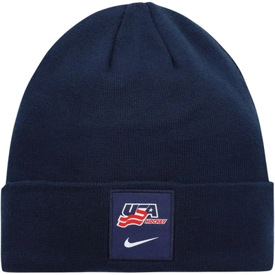 Shop Nike Navy Usa Hockey Logo Cuffed Knit Hat