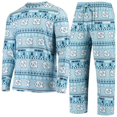 Shop Concepts Sport Carolina Blue North Carolina Tar Heels Ugly Sweater Knit Long Sleeve Top And Pant Set In Light Blue