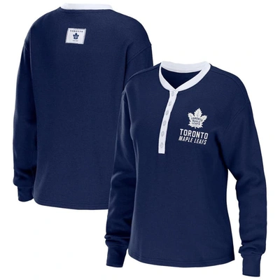 Shop Wear By Erin Andrews Blue Toronto Maple Leafs Waffle Henley Long Sleeve T-shirt