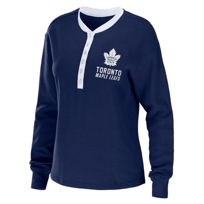 Shop Wear By Erin Andrews Blue Toronto Maple Leafs Waffle Henley Long Sleeve T-shirt