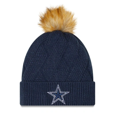 Shop New Era Navy Dallas Cowboys Snowy Cuffed Knit Hat With Pom