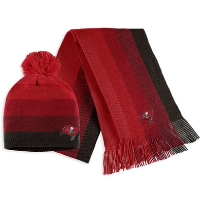 Shop Wear By Erin Andrews Red Tampa Bay Buccaneers Ombre Pom Knit Hat And Scarf Set