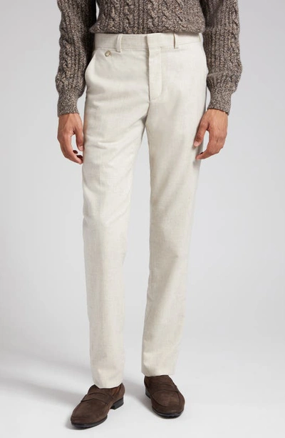 Shop Agnona Slim Flat Front Wool & Cashmere Flannel Chino Pants In Champagne