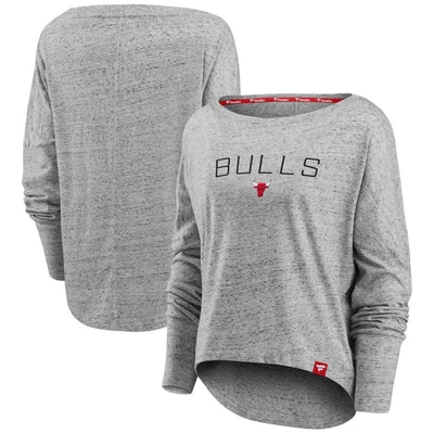 Shop Fanatics Branded Heathered Gray Chicago Bulls Nostalgia Off-the-shoulder Long Sleeve T-shirt In Heather Gray