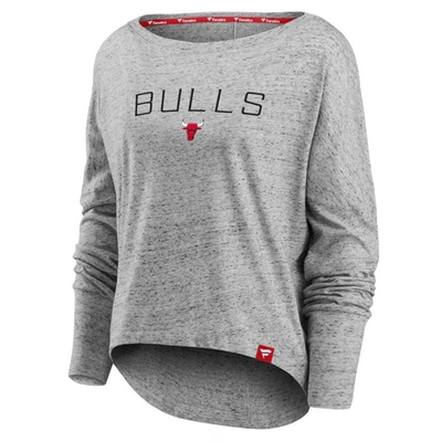Shop Fanatics Branded Heathered Gray Chicago Bulls Nostalgia Off-the-shoulder Long Sleeve T-shirt In Heather Gray