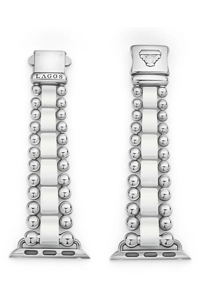 Lagos Smart Caviar White Ceramic & Stainless Steel 20mm Apple Watch® Watchband In Silver/white
