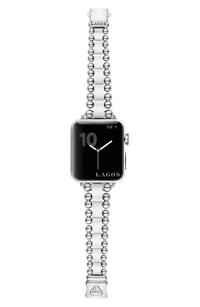 Lagos Smart Caviar White Ceramic & Stainless Steel 20mm Apple Watch® Watchband In Silver/white